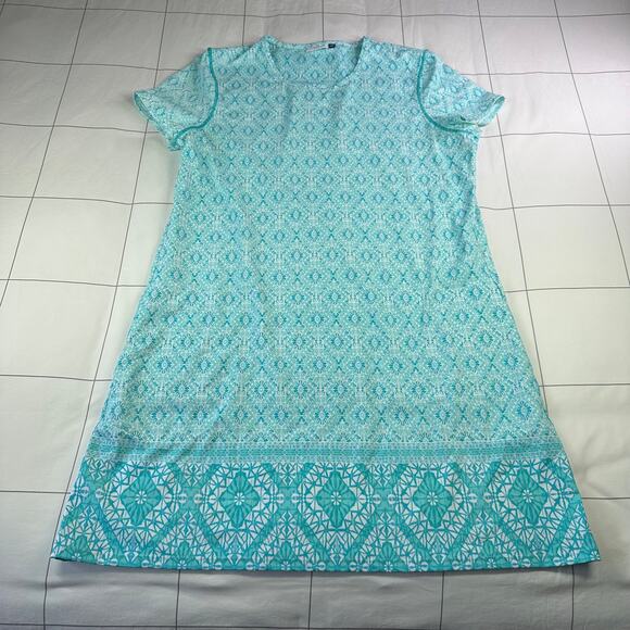 Cabana Life Dresses & Skirts - Cabana Life Dress Womens XL Blue Aqua Shift Short Sleeve Geometric Resortwear
